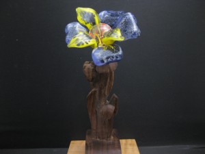 BWG #3a Flower (blown glass, hand carved walnut)